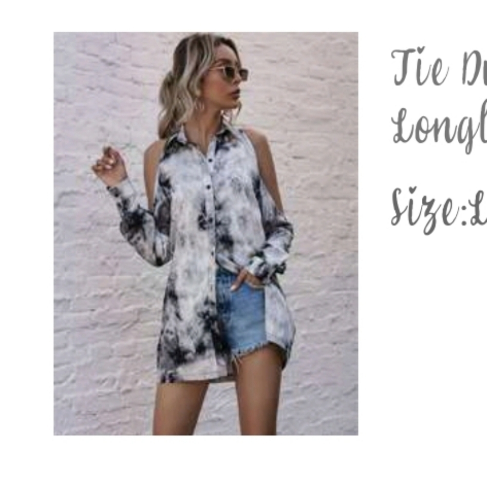SHEIN Open Shoulder Marbled/Tie Dye Button Up Blouse​